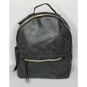 NEW Ulta Beauty Faux Distressed Black Vegan Leather Moto Backpack 15" x 12"